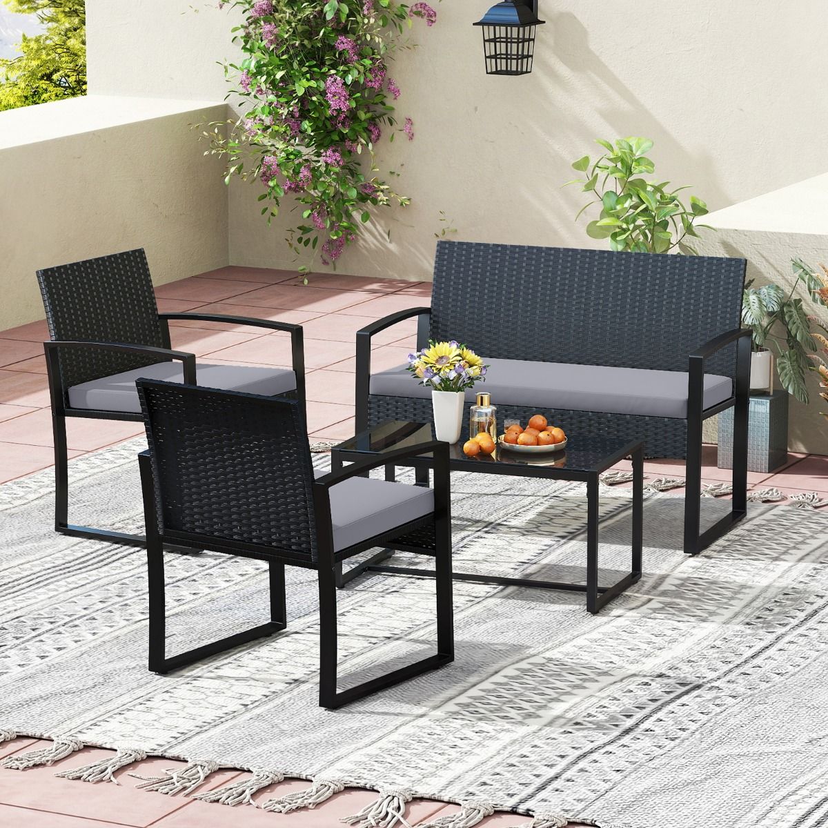 Coast-Gartenset für 4 Personen – inklusive Glastisch, 2-Sitzer-Sofa und 2 Sesseln – grau
