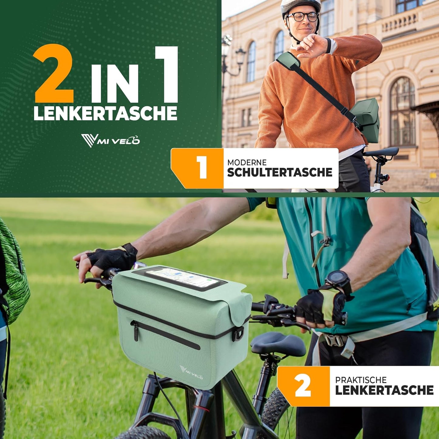 MIVELO Klickfix Lenkertasche – 100 % wasserdicht, 7 l, Handyfach