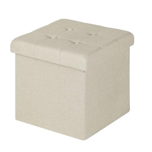 Woltu Klappbarer Hocker mit Stauraum - Cremeweiß - 37,5 x 37,5 x 38 cm