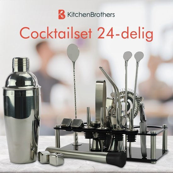 KitchenBrothers Cocktail Set mit Cocktail Shaker - 24 Teile - Umfassendes Set - Geschenkverpackung - Schwarz/Acryl