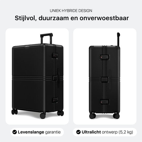 ONYX Hybrid Pro Check-in Koffer Large 100 Liter - Recyceltes Polycarbonat und reißverschlussloses Design - Reisekoffer mit TSA-Schloss und Spinner-Rollen - Leichter Trolley mit Laptop-Fach - Onyx Black