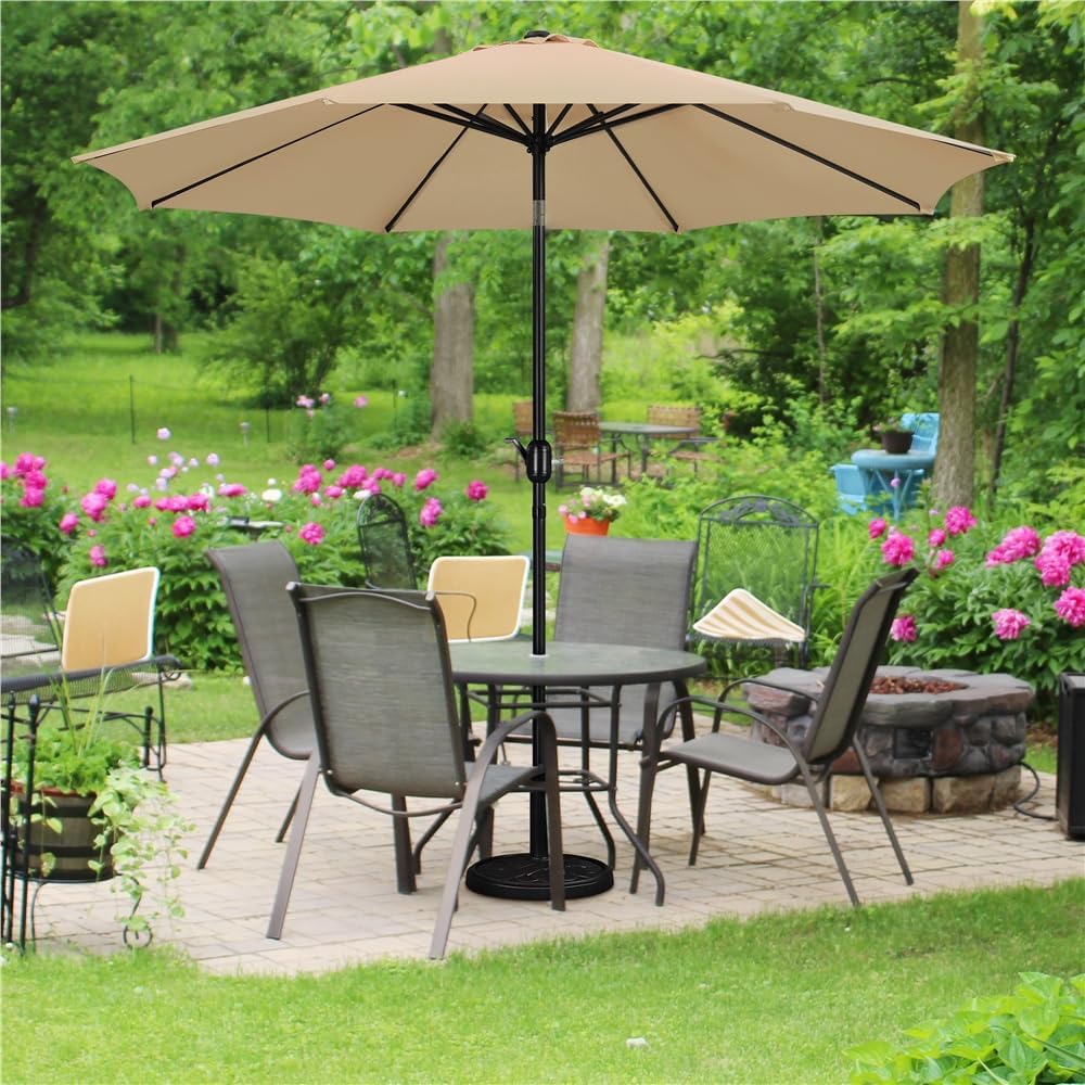 Gartenschirm 300 cm mit 8 Streben, Kurbel und Belüftungsöffnung, khaki