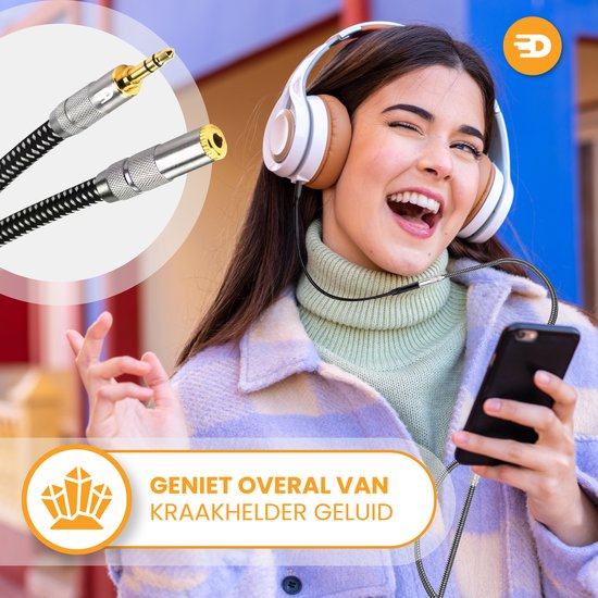 Drivv. Premium AUX-Verlängerungskabel - 5 Meter - Klinkenstecker auf 3,5 mm Buchse - Audio-Verlängerungskabel - Klinken-Verlängerungskabel - Nylon
