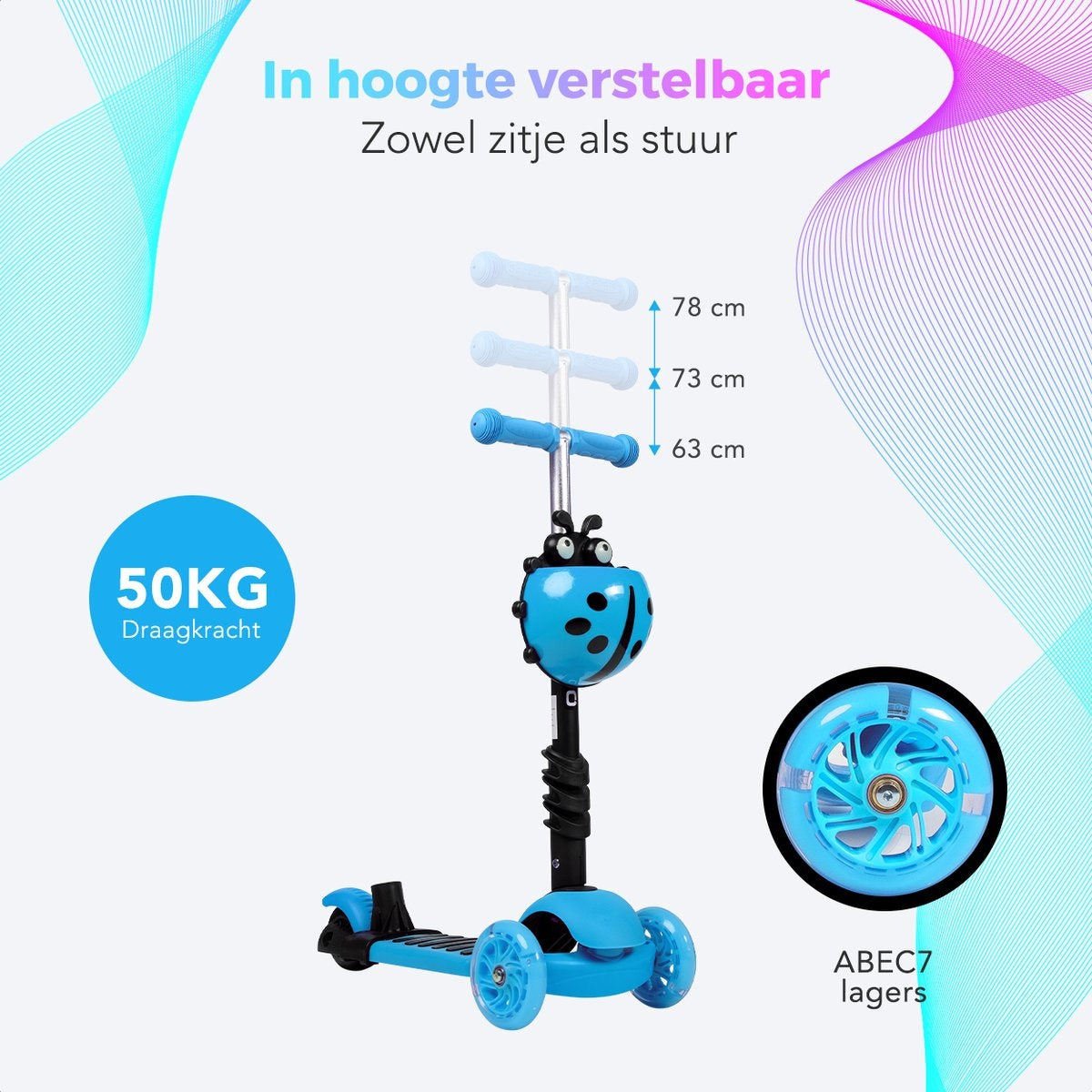 LifeGoods MultiRider - Kinderroller mit Schiebestange - 3 -8 Jahre - Jungen/Mädchen - 3 leuchtende Räder - Blau