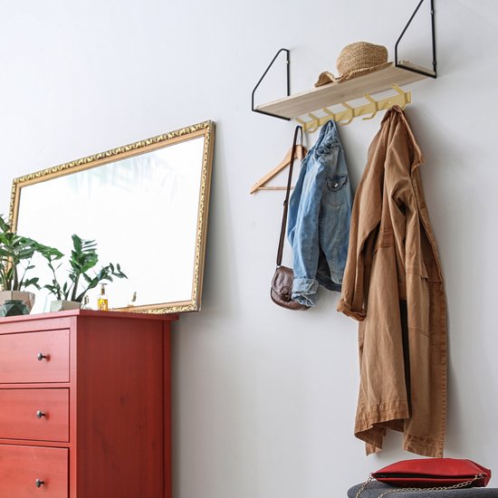 Duna Wandgarderobe - 12 Haken - Edelstahl - Wandgarderobe zum Aufhängen - Handtuchhalter - 3M-Band - Messing - Gold