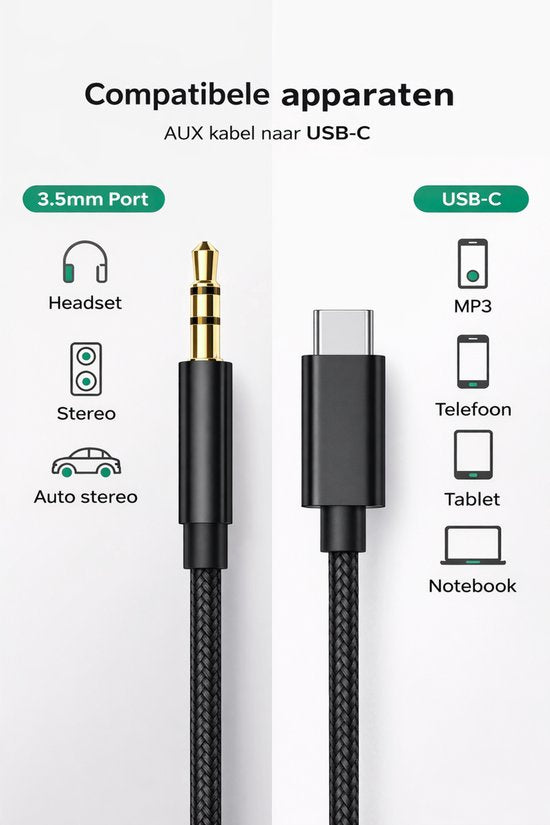 JUALL USB-C-zu-AUX-Kabel – USB-C auf 3,5-mm-Klinkenstecker – Audiokabel für das Auto – AUX auf USB-C – 1 Meter – schwarz geflochten