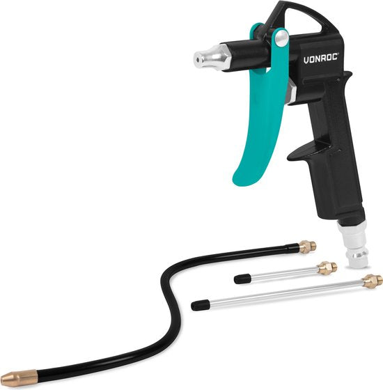 VONROC PRO Druckluftpistole - Ausblaspistole - Inkl. 3 Zusatzdüsen - Geeignet für Kompressor und Druckluft - 10 bar - Universal EURO/DIN 7,2mm Kupplung