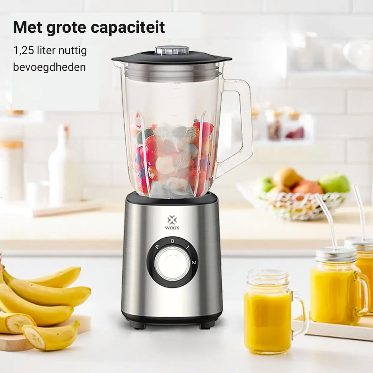 Woox Mixer MX0198 – Silber – 1000 W – 1,5 Liter – 10-klingiges Edelstahlmesser – 3 Geschwindigkeitsstufen mit Pulsfunktion – 20 x 20 x 38 cm