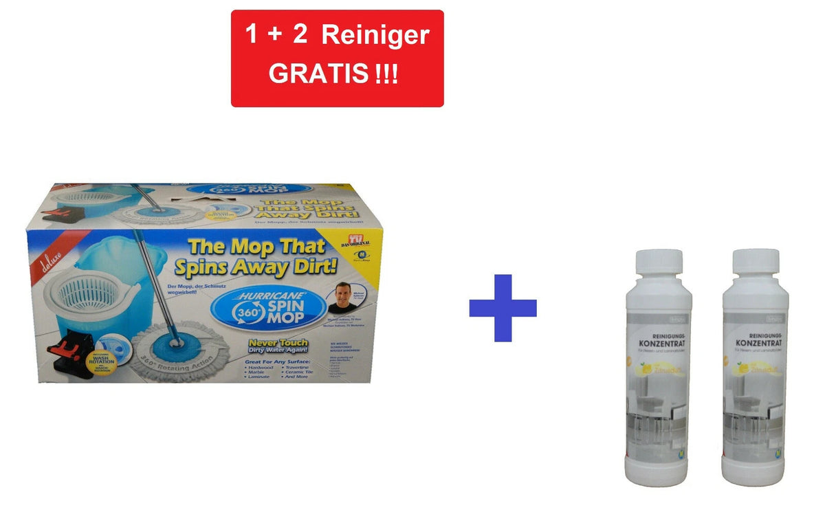 Hurricane Spin Mop Deluxe – Wischset mit Eimer, Waschfunktion und Schleuder – Mikrofaser-Mopp mit 360°-Drehgelenk – Blau/Weiß