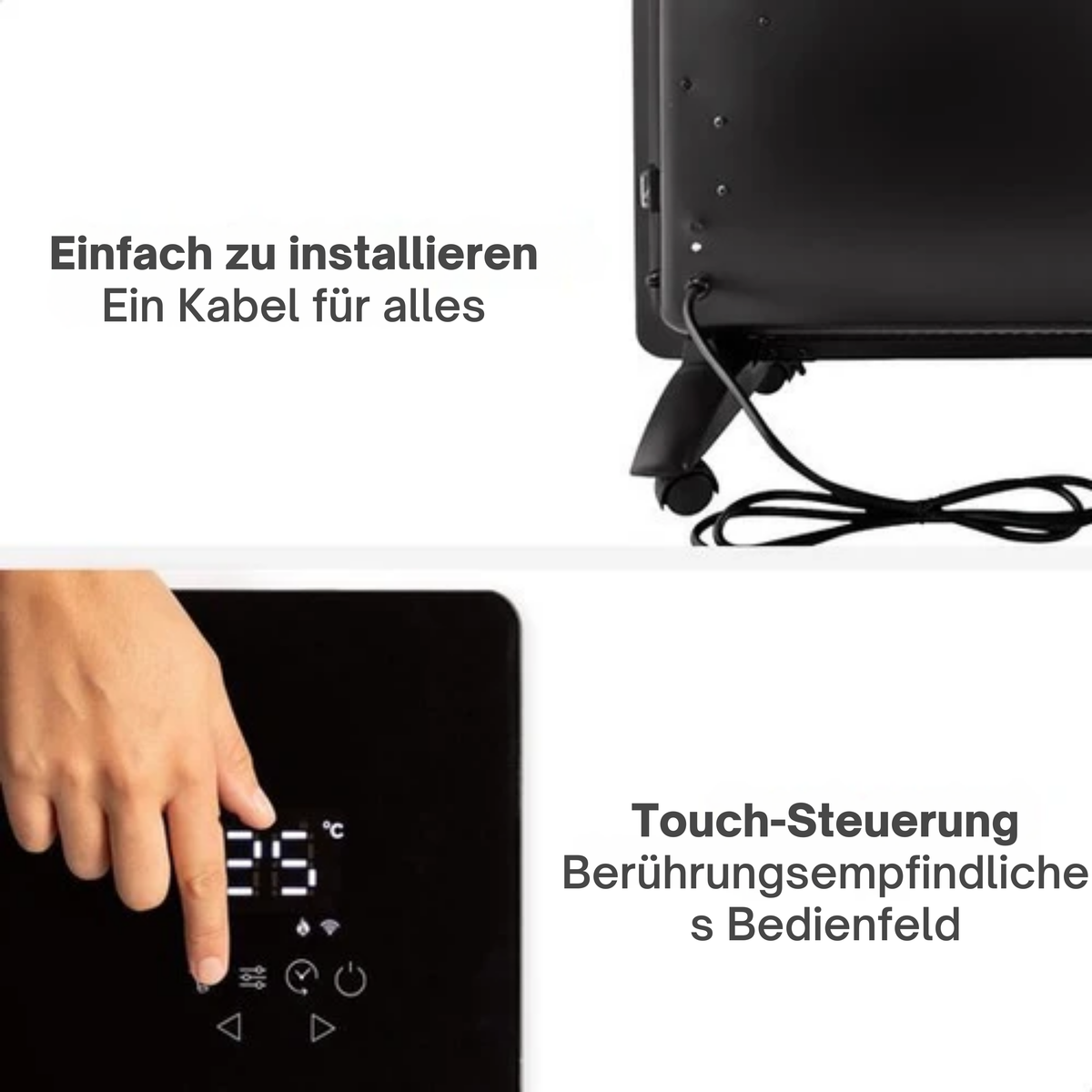 Gologi Elektrische Heizung - Konvektorheizung mit Thermostat - Funktioniert über App und Touch-Steuerung - Bis zu 25m2 - 2000W - Schwarz