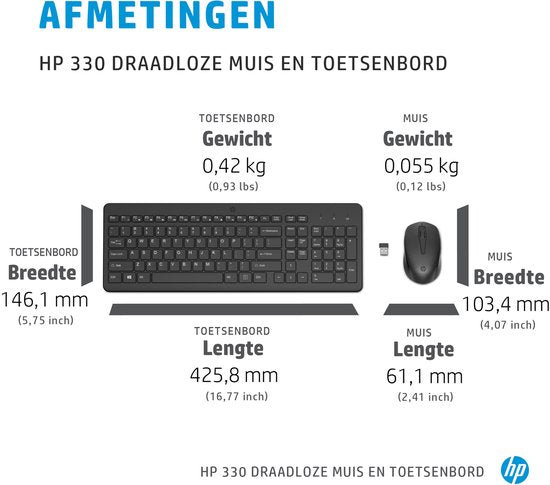HP 330 – Kabellose Tastatur und Maus – QWERTY – Schwarz