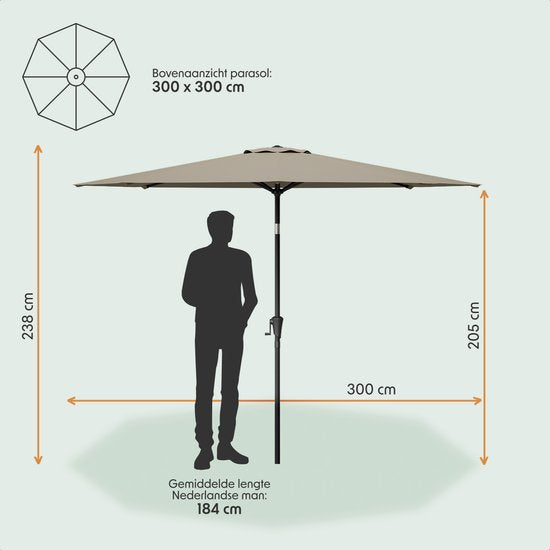 LifeGoods Sonnenschirm - Garten - Ø300 cm - 30° neigbar - Wasserdicht - UPF50+ - Taupe