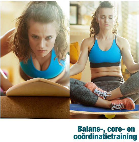 DH FitLife Wooden Balance Board mit Wippe - Balance Board für Kinder & Erwachsene - Indoor Fitness & Core Training, Blau