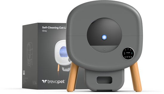 TrevoPet® Neo - Automatische Katzentoilette mit App - Selbstreinigung & Sicherheitssensoren - 13L Katzentoilette - Inkl. Katzentoilettenmatte, 60 Beutel & Zubehör - Grau