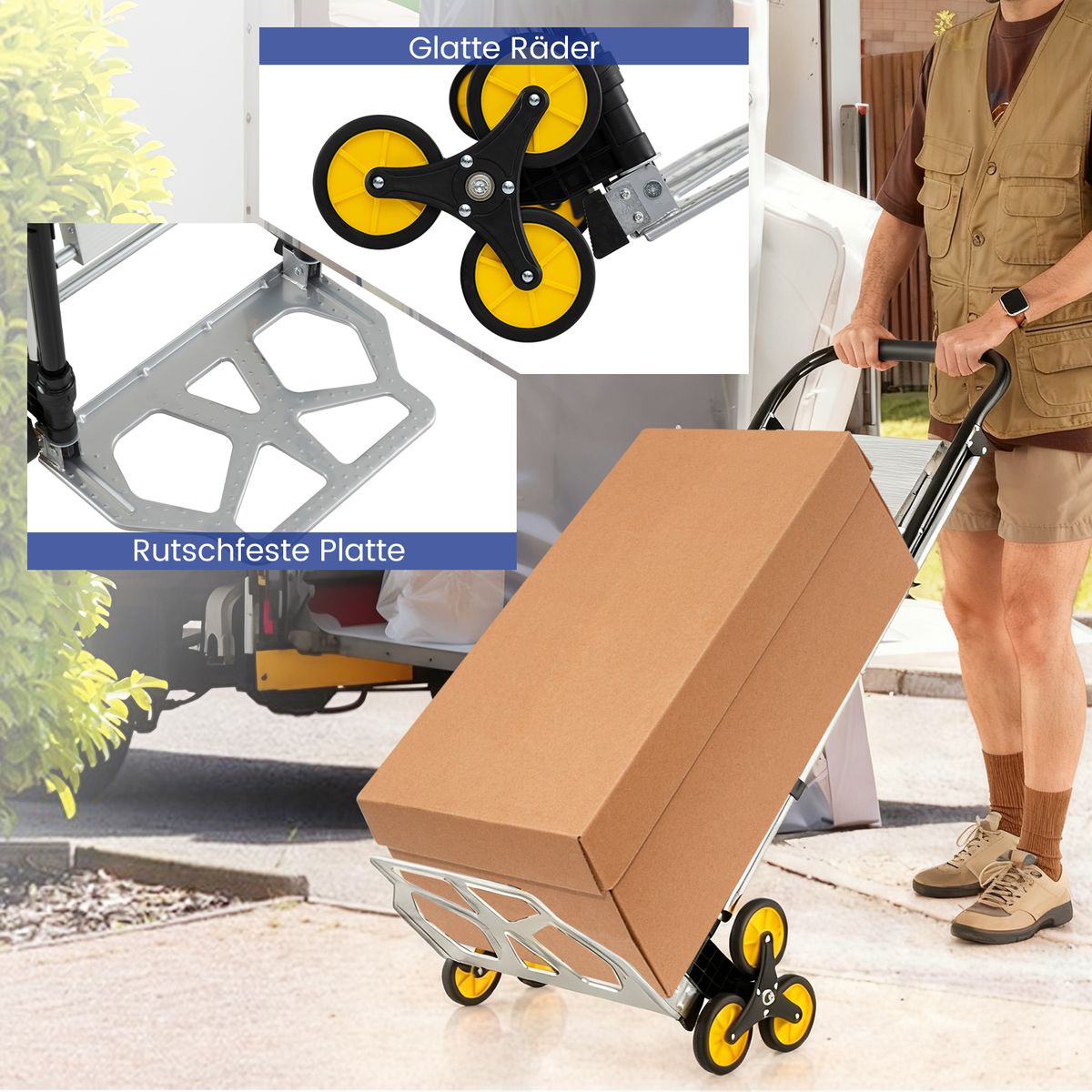 Coast – Zusammenklappbarer 2-in-1-Transportwagen und Dreistufen-Leiter – Aluminium – für hohe Belastungen – silber/schwarz
