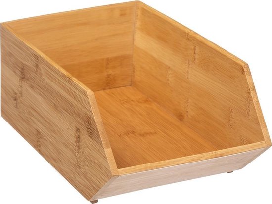 5Five Stapelbarer Aufbewahrungskorb mit 1 Fach – L 18 x B 15,5 x H 12 cm – Bambusholz – hellbraun