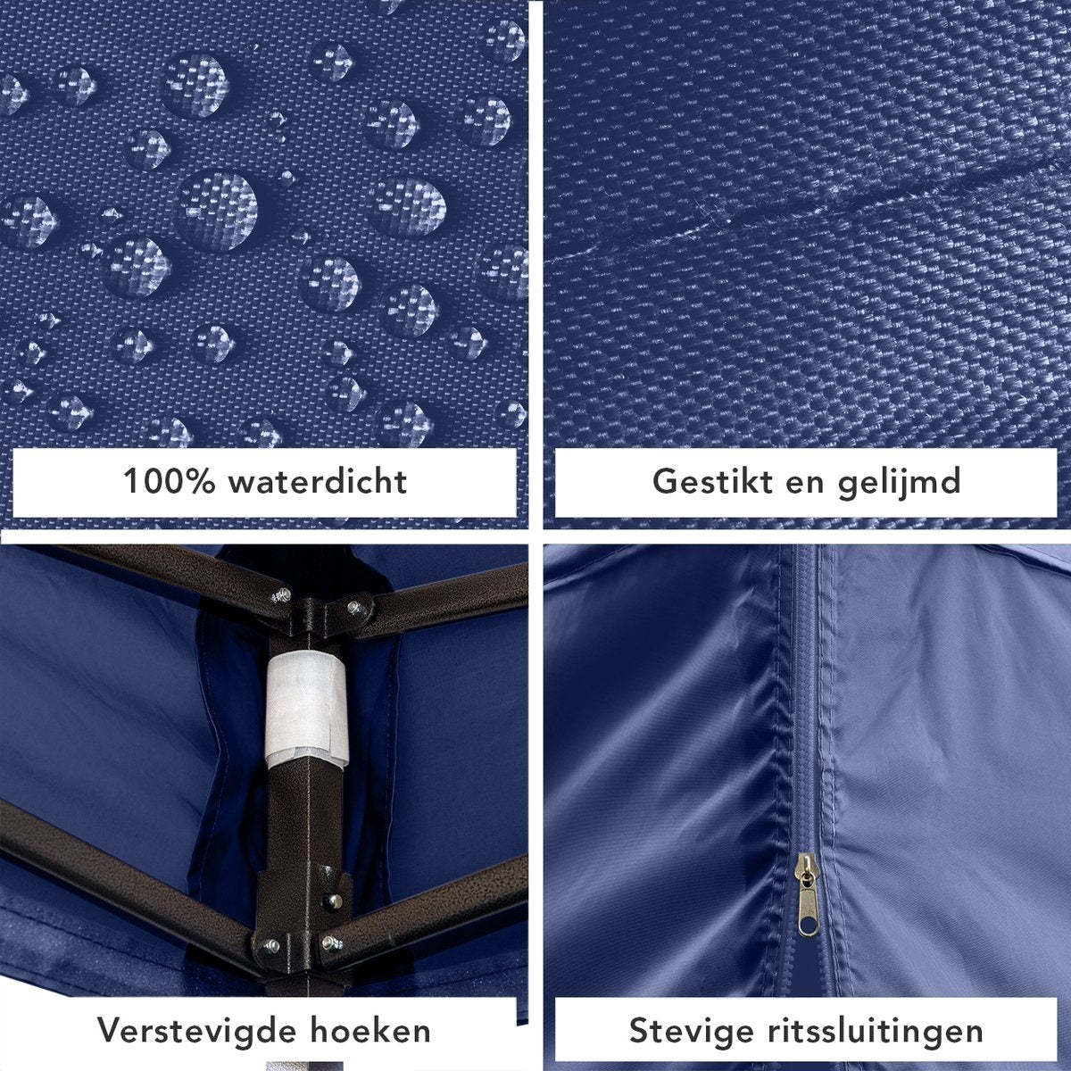 LifeGoods Partyzelt - Pavillon - 3x3 m - Seitenwände - leicht aufbaubar - faltbar - wasserdicht - Tragetasche mit Rädern - dunkelblau