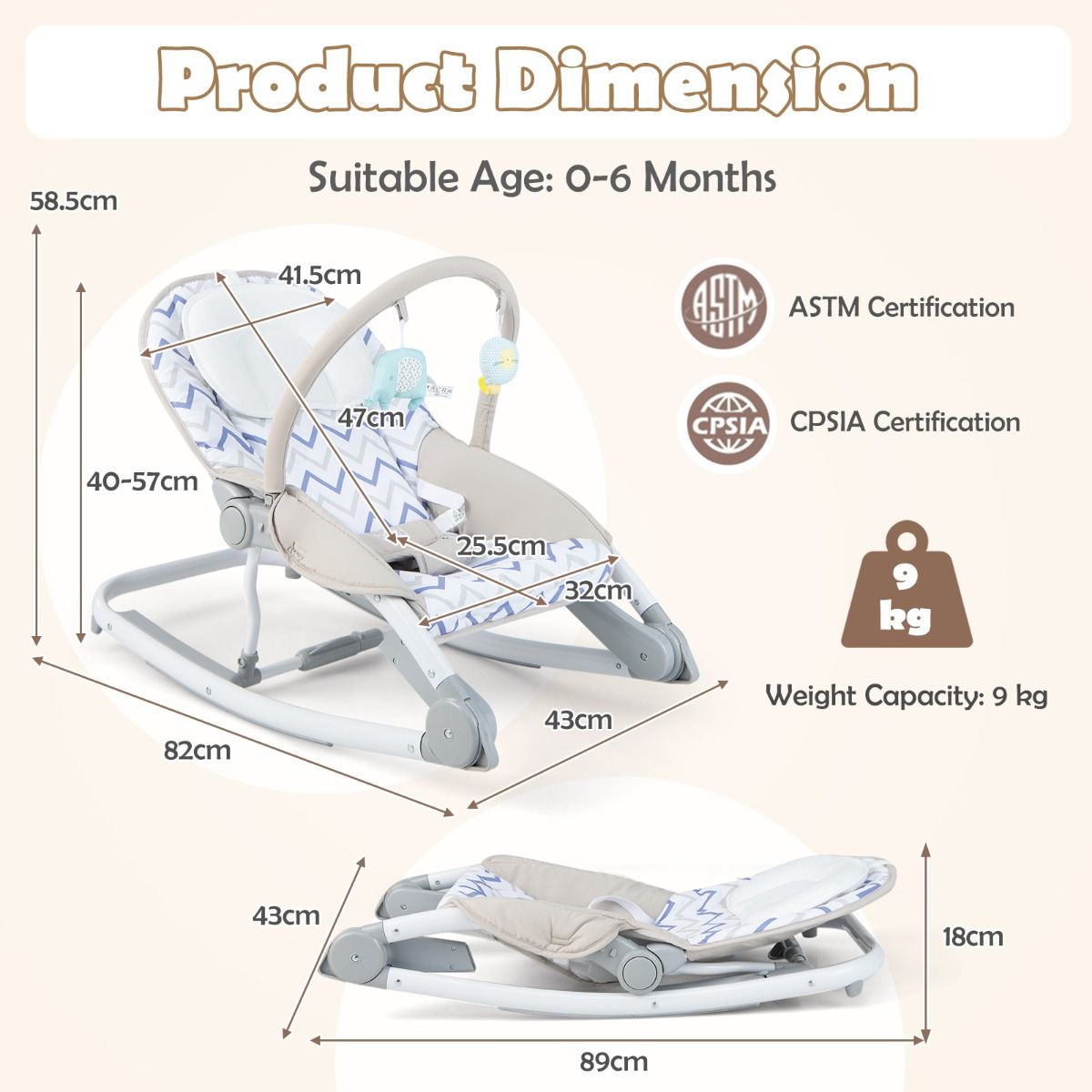 Coast 2-in-1-Babysitz – in 3 Positionen verstellbare Rückenlehne – abnehmbarer Stoffsitz – grau/rosa