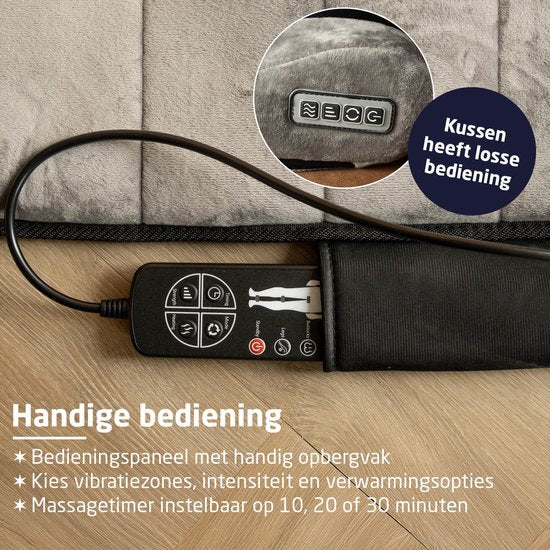 BREND - Elektrische Massagematratze und Kissen - BR-2230 - 5 Vibrationsmodi - 3 Intensitäten - 170 x 55 CM - Grau