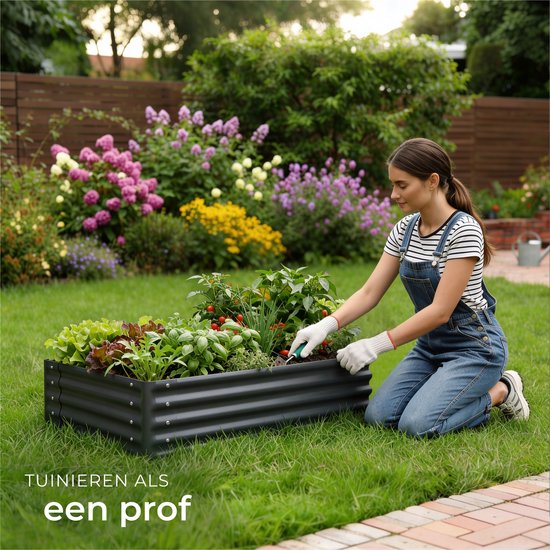 tectake® Erhöhter Pflanzkübel – 80 x 60 x 30 cm – 130 l – Pflanzkübel für den Außenbereich – Anzuchtkasten – Gemüsegarten-Kasten – Verzinkter Stahl – Offener Boden – Kräutergarten – Gartenkübel – Ergonomisch
