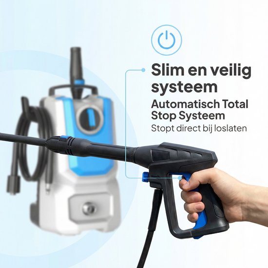 Lugia Jet+ Hochdruckreiniger 1300 W – 90 bar – Kompakt & leistungsstark – Inklusive Spritzpistole und Seifenflasche – Für Auto, Terrasse und Garten