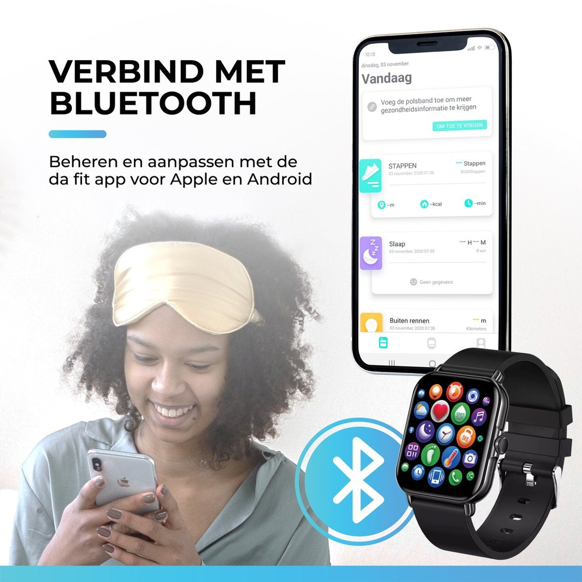 AyeWay Smartwatch - Wasserdicht & Touchscreen - 70 Sportmodi - Mit App - Smartwatch Männer & Frauen - Schwarz