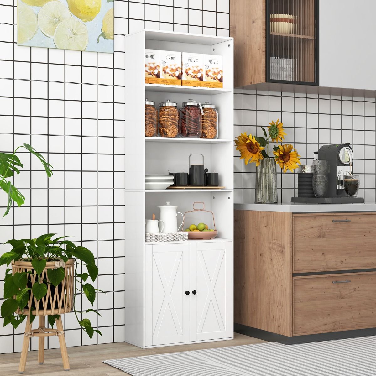 Coast Freistehendes Bücherregal - 6 Fachböden - 2 Türen - 60 x 24 x 180 cm - Weiß