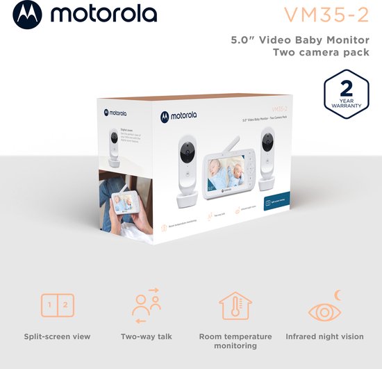 Motorola Nursery VM35-2 – Babyphone mit 5-Zoll-Split-Screen und 2 Kameras – Nachtsicht – Integriertes Mikrofon