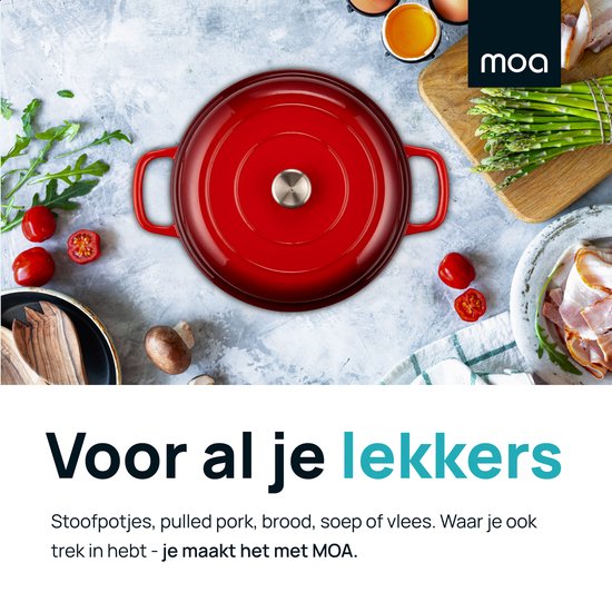 MOA Gusseisenpfanne - Induktionspfanne - Gusseisenpfanne - 3,5 l Fassungsvermögen - Ø 30 cm - Alle Wärmequellen - Gewicht 5,6 kg - Emaille - Kirschrot