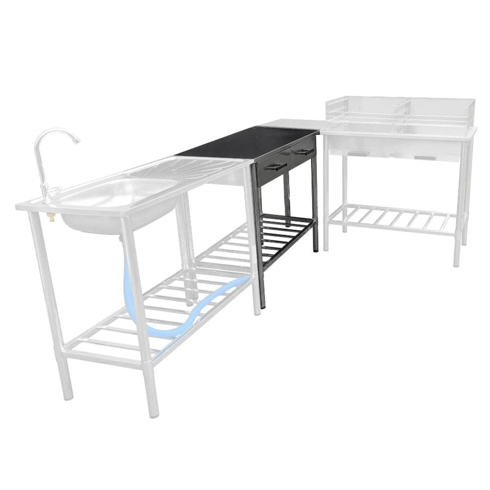 Garten Beistelltisch BBQ Barbecue - 100x50.5x87cm - Verstellbar - 2 Schubladen - Edelstahl