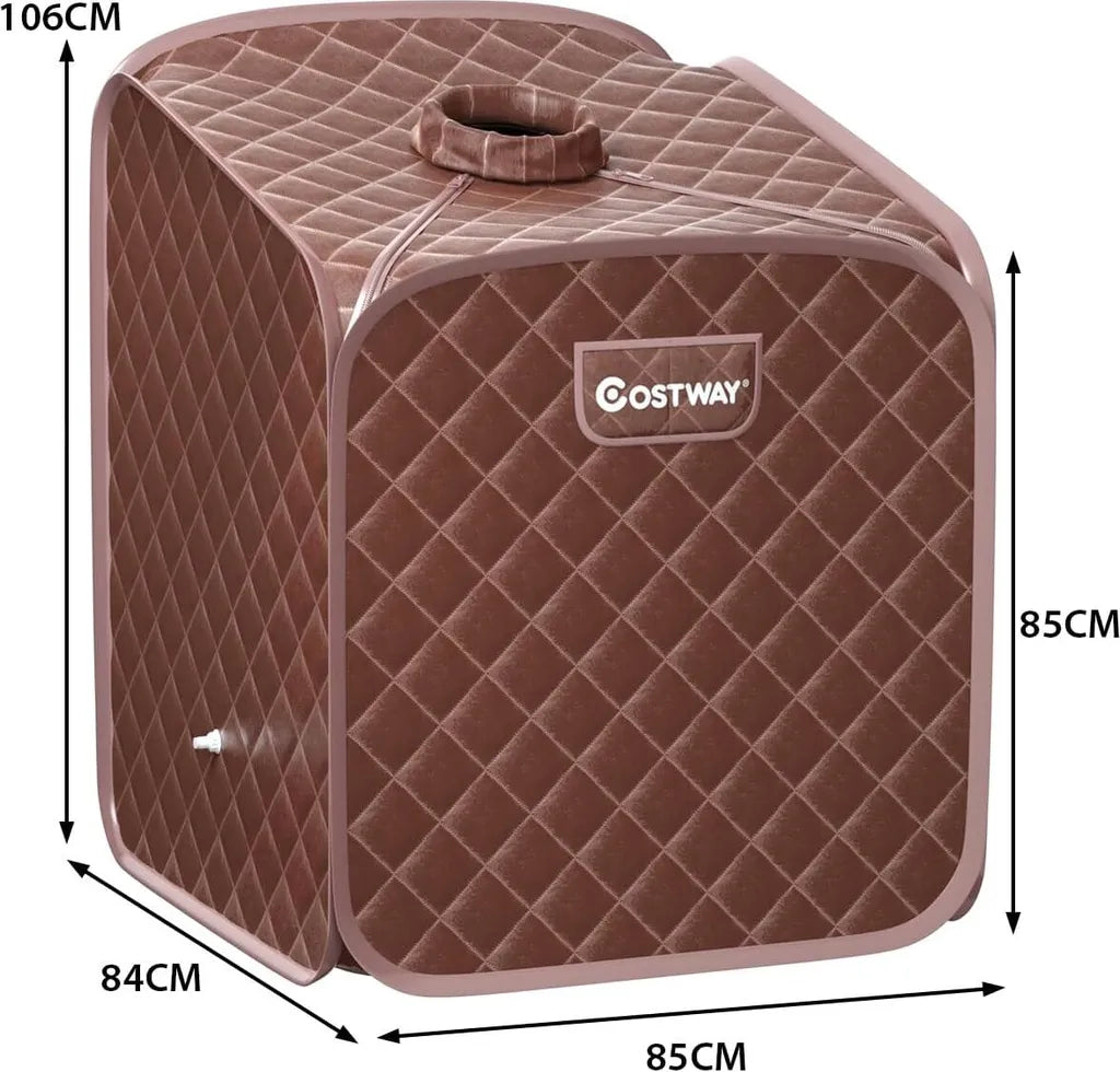 Coast Mini-Dampfsauna 2 Liter – Zusammenklappbare Heimsauna mit Fernbedienung, Timer, 9 Temperaturstufen und Sitz – Braun
