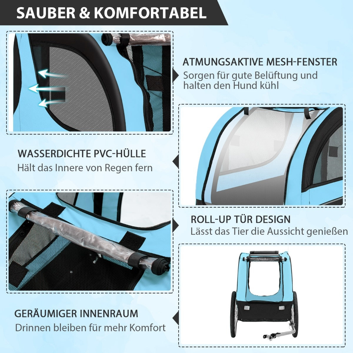 Coast Dog Trailers für Fahrräder PET-Anhänger für Fahrrad 40 kg belastbar blau