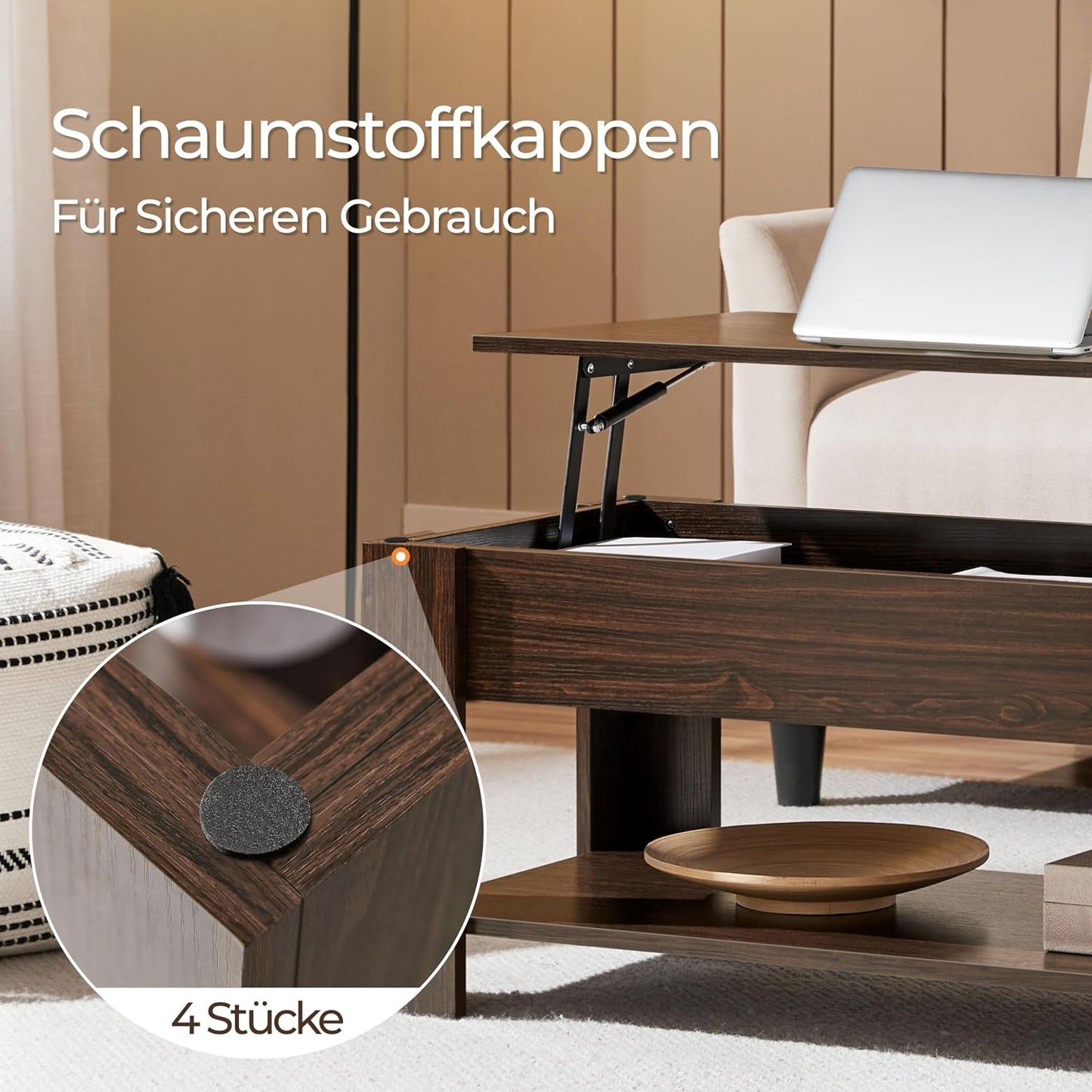 Yaheetech Couchtisch 98 x 50 x 41,8 cm – Braun – Höhenverstellbar – Ausziehbare Tischplatte – Mit Stauraum