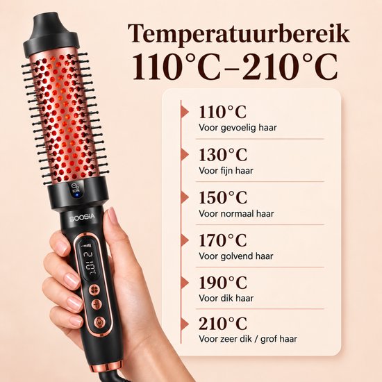 Soosia Lockenstab & Glättungsbürste – Wärmebürste mit Keramikplatten – Thermal Brush – Infrarot & Ionen – Einstellbar von 110 bis 210 °C