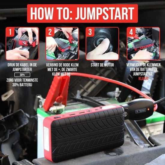 Strex - Starthilfe fürs Auto - 12V - 1000A / 18.000 mAh - 4-in-1 Starthilfe mit Powerbank - Rot