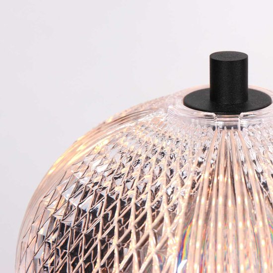 Tischlampe Geripu 3841ZW, Ø 15 cm, gerippter Kunststoff mit LED-Modul – Transparent/Schwarz – Design – Mexlite