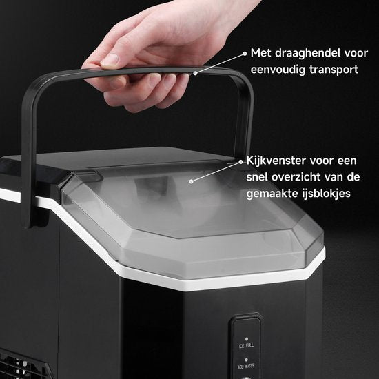 Bardi 1,1 l – Nugget-Eismaschine Square – Crushed-Ice-Maschine mit Eislöffel – 15 kg/24 Stunden – Eiswürfelmaschine – Mit luxuriösem Thermobecher – Schwarz