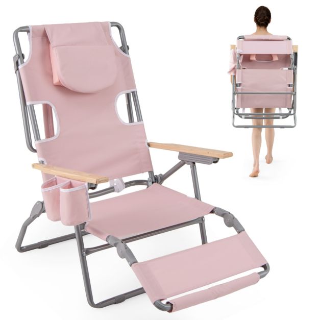 Coast Klappbarer Strandstuhl 66 x 149 x 56 cm – 3-in-1 – Fußstütze/Gesichtsausschnitt – Rosa