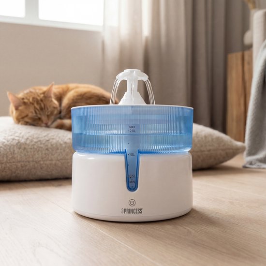 Princess Trinkbrunnen für Katzen – 2 Liter – 4-stufige Filterung – Flüsterleise 30 dB – BPA-frei – Kabellose Pumpe – inkl. Filter - Katzen & Hunde - Leicht zu reinigen - 620010