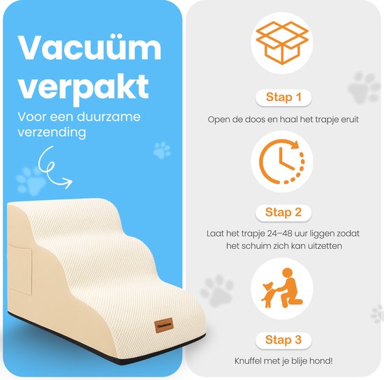 Pawesome - Hundetreppe für Hunde - Hundetreppe - 3 Stufen - 40 x 60 x 40 - extra stabil und bequem - 30D Material - Beige