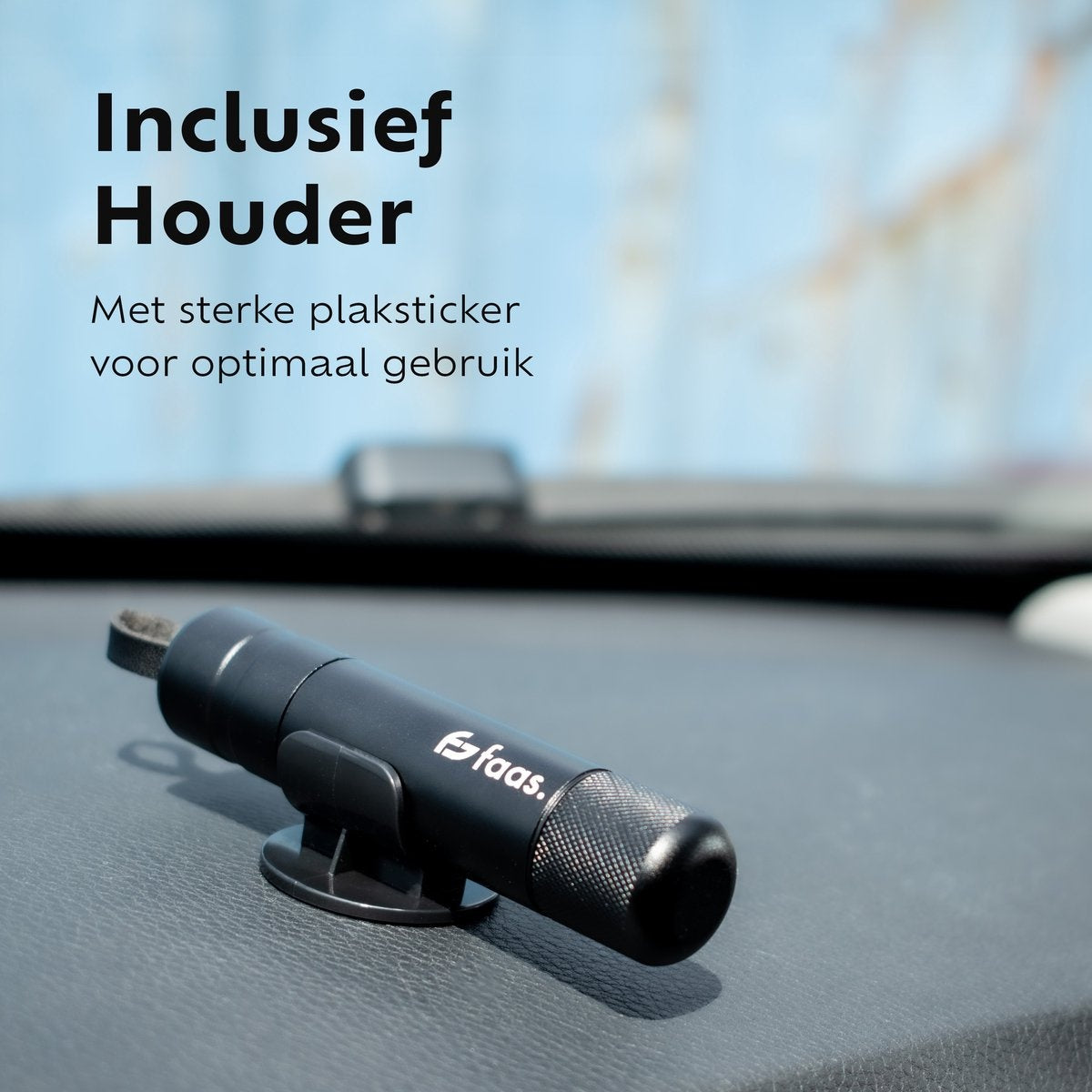 Saaf Mini Safety Hammer - Gurtschneider - Inklusive Testglas - Klebehalter - Notfallhammer - Schwarz