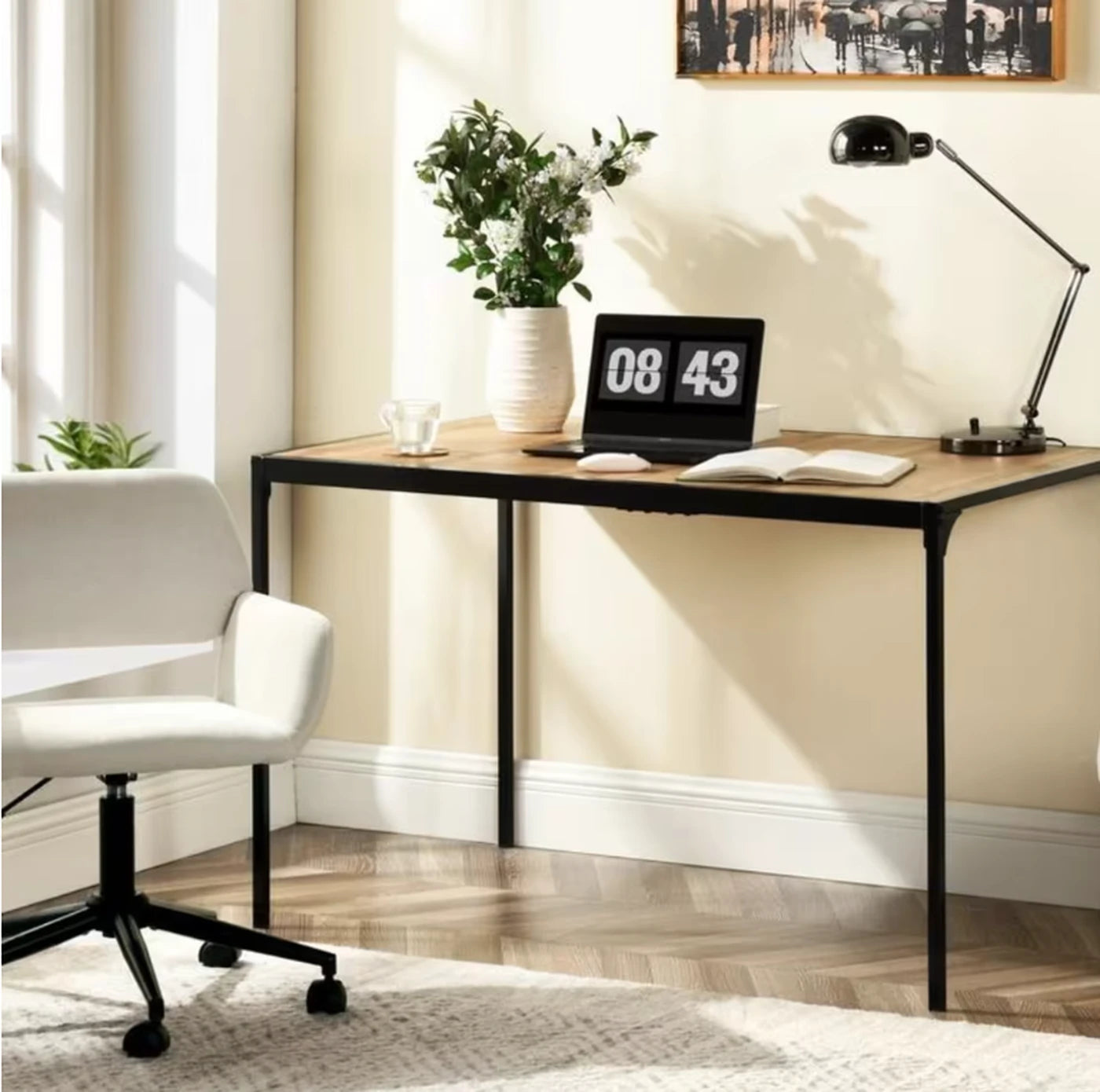 Urban Meuble Esstisch 120 x 75 cm – Holzoptik – Schwarzes Metallgestell – Minimalistisch