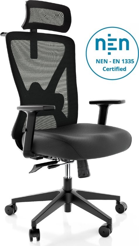 Backerz® Ergonomischer Bürostuhl - Für Erwachsene - Vollständig einstellbar - Zertifiziert bis 150kg - Spielstuhl - Motion Mesh - Schwarz