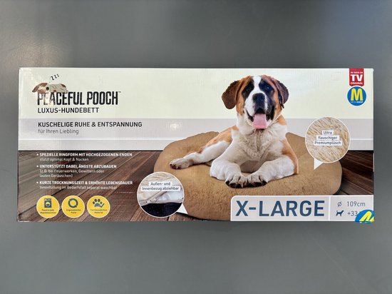 Peaceful Pooch XL – flauschiges Hundebett – 109 cm Durchmesser – zusammenklappbar – in verschiedenen Größen erhältlich. Katzenbett – waschbar – herausnehmbare Füllung – entspannt Gelenke und Muskeln – rutschfester Noppenboden