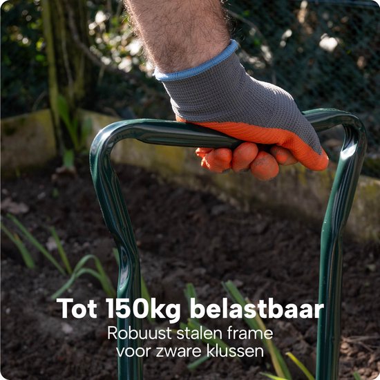 Zusammenklappbarer Gartenhocker mit Knieauflage – EVA-Schaumstoff – Bis zu 150 kg – Stahlrahmen mit Werkzeugtaschen – Zum Sitzen und Knien – BREND BR-2252