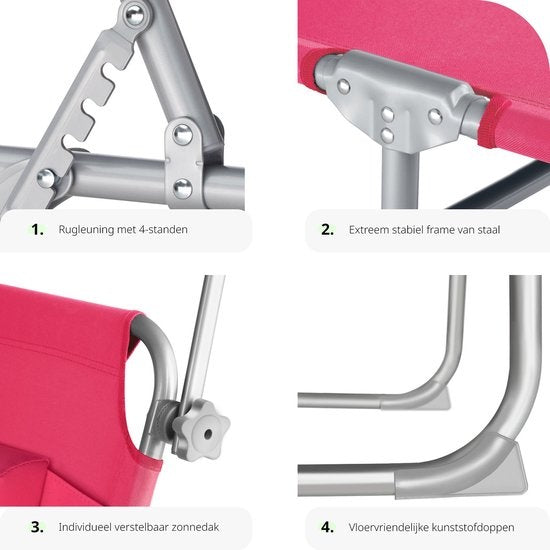 tectake - Zonnestoel ligbed zonnebed Chloe - met verstelbaar zonnedak - pink - 403419