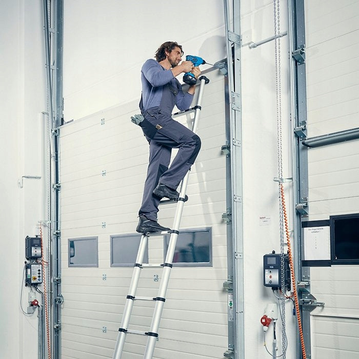 Workzone Teleskopleiter - 4.02m - 11 Stufen - Max. 150 kg - Soft-Close - Silber