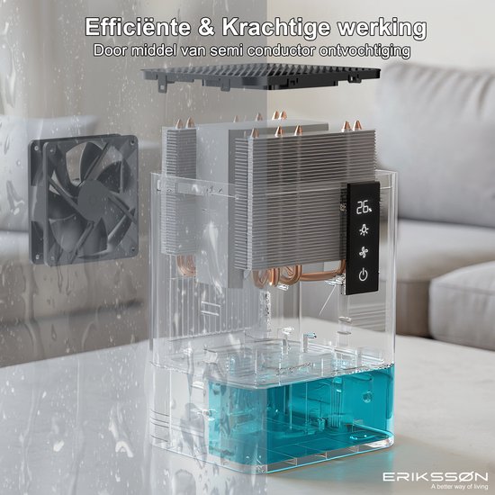 Erikssøn Luftentfeuchter Dry Pro Series - Entfeuchtet bis zu 1,2 Liter pro Tag - Geeignet für Haus, Schlafzimmer und Badezimmer und Wohnzimmer und Keller - Luftentfeuchter - Schwarz