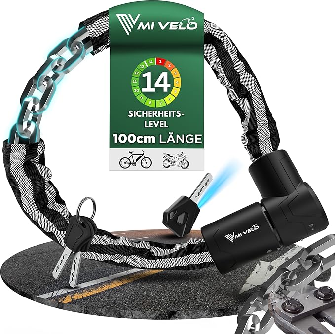 MIVELO Kettenschloss - 10 mm gehärteter Stahl & Nylonbeschichtung - 100 x 4 x 4 cm - Schwarz