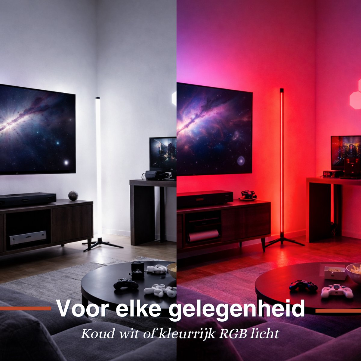 Grundig - LED Stehleuchte 120 cm - Mit Fernbedienung - USB betrieben - Stimmungsvolle Lampe für Wohnzimmer, Schlafzimmer und Gaming - 4 Lichtmodi, 60 LEDs